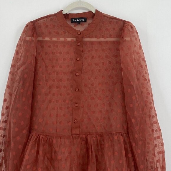 EN SAISON SIZE M EMBROIDERED DOT LONG SLEEVE BABYDOLL MINIDRESS IN RUST - Picture 11 of 11